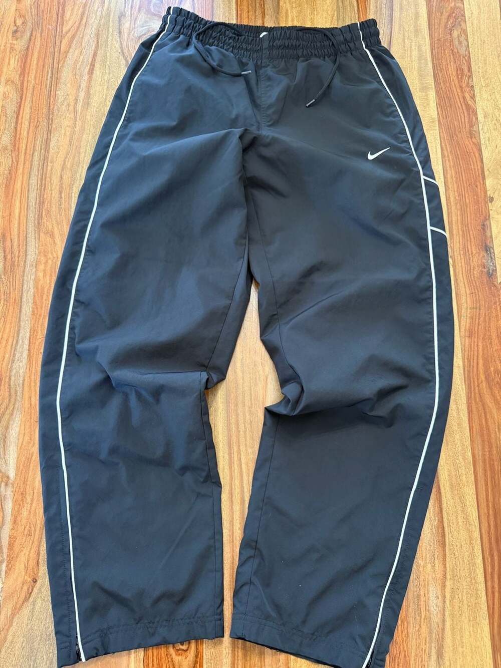 Nike Y2k Black Track Pants with White Piping Size L